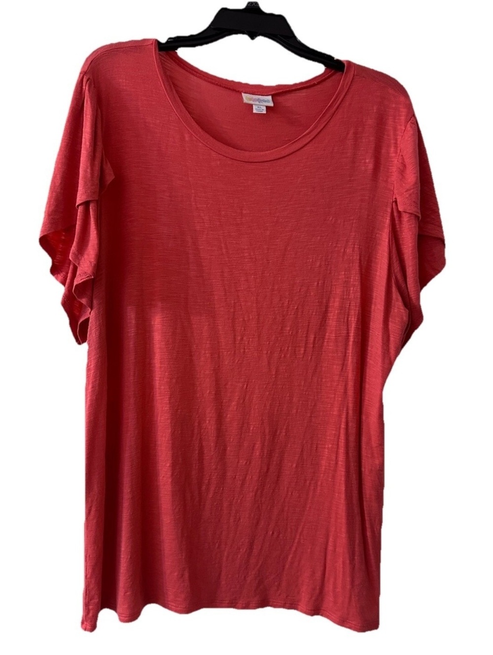 LuLaRoe Classic Tee XL Coral Short Flutter Sleeve Scoop Neck Stretch Top